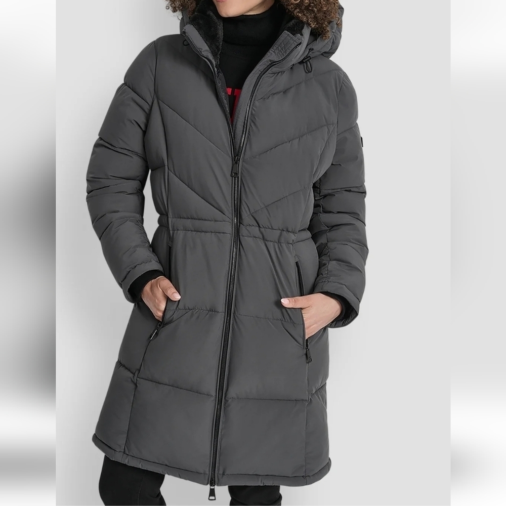 NWT - DKNY Women's Long Gray Puffer Jacket Size M - Picture 12 of 15